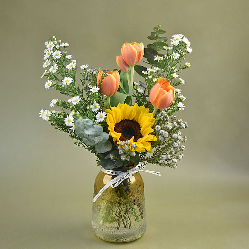 Delightful Mixed Flowers Vase: Sunflower Arrangements