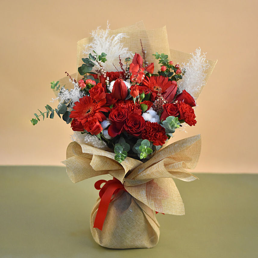 Gorgeous Mixed Flowers Bouquet: Red Flowers