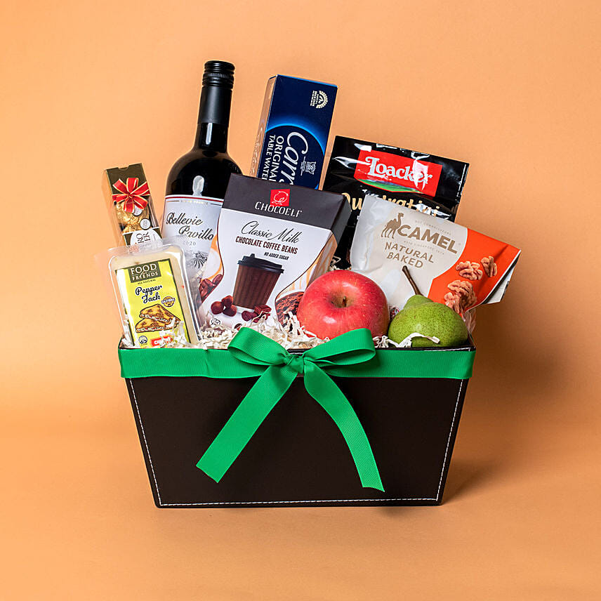 Red Wine N Cookies Gift Hamper: Fruit Baskets