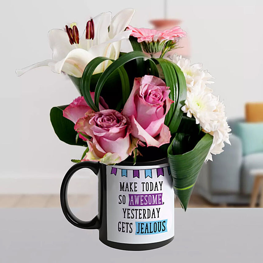 Exotic Mixed Flowers In Awesome Today Mug: Flowers In A Mug