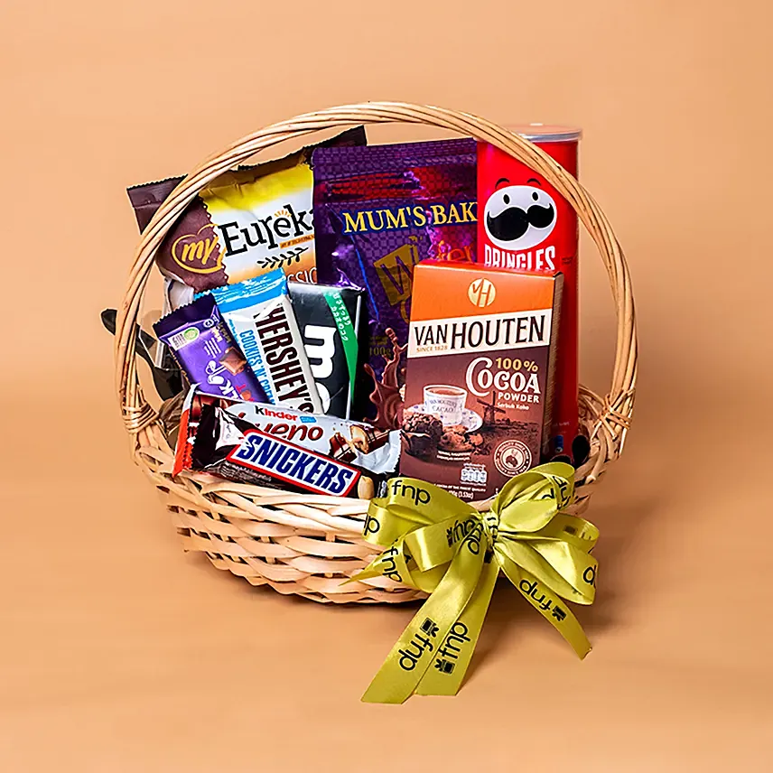 Exotic Chocolate Brown Willow Basket: Chocolate Hampers Singapore