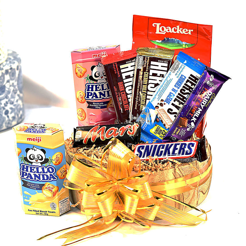 Choco Load Wooden Basket: Chocolate Hampers 