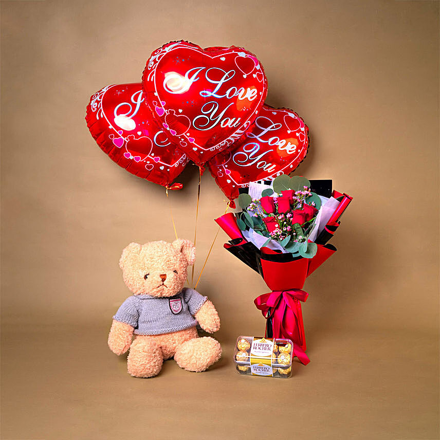 Adorable Love Gift Combo Arrangement: Balloon Flower Bouquet