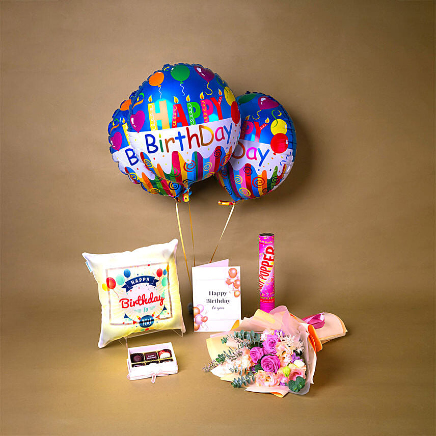 Birthday Surprise Gift Arrangement: Flowers & Greeting Cards 