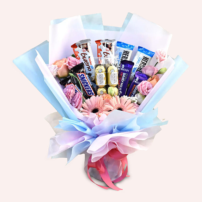 Delightful Mixed Flowers & Chocolates Bouquet: 