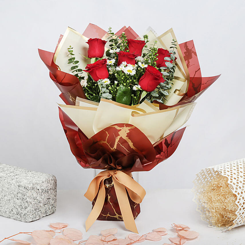 Designer Red Roses Bouquet: Birthday Flower Bouquets