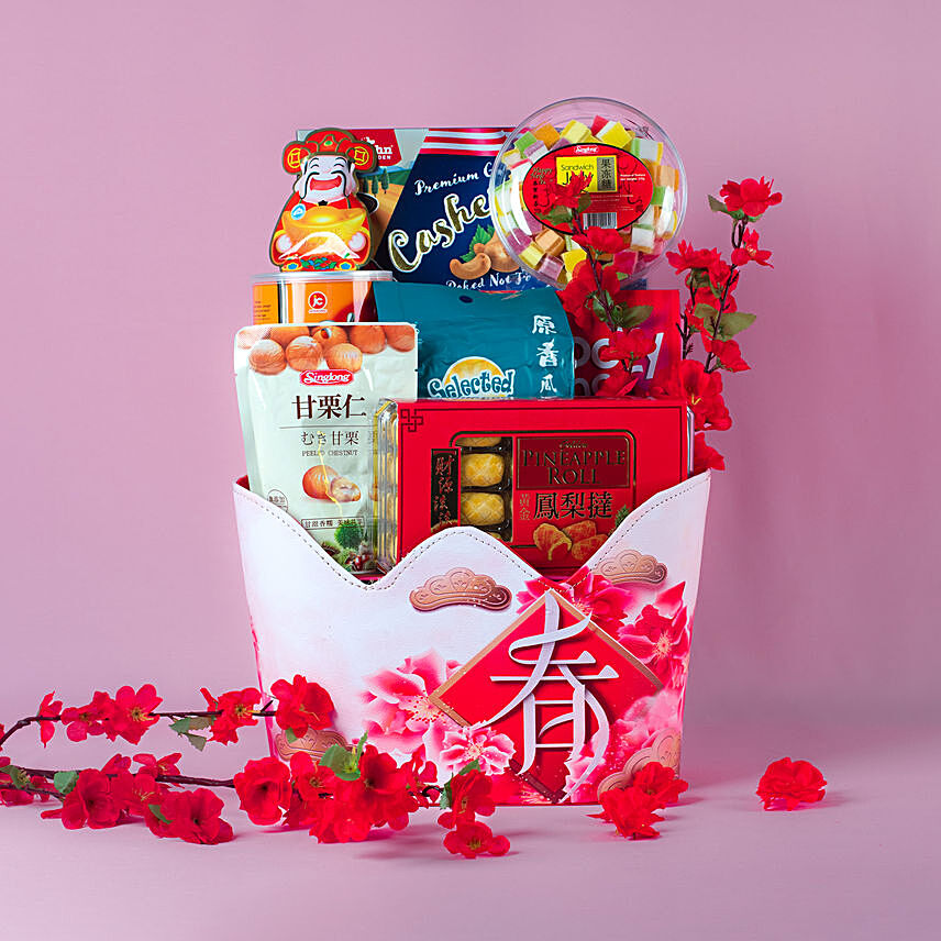 Happy Times Leather Gift Basket: Chinese New Year Cake