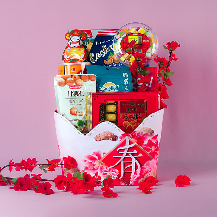 Happy Times Leather Gift Basket: CNY Hampers Singapore