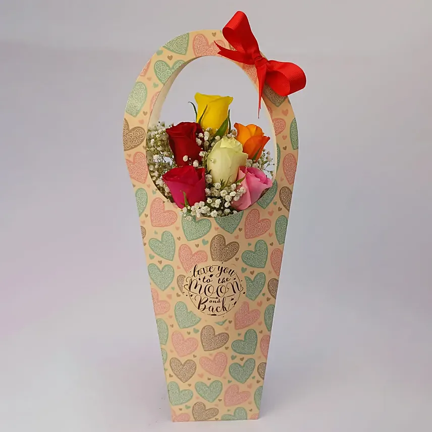 6 Mixed Roses in Sleeve Bag: Red Flowers