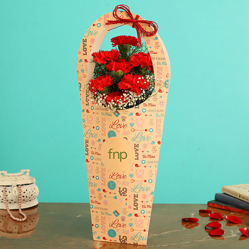 Red Carnations In FNP Love Sleeve: Last Minute Gifts
