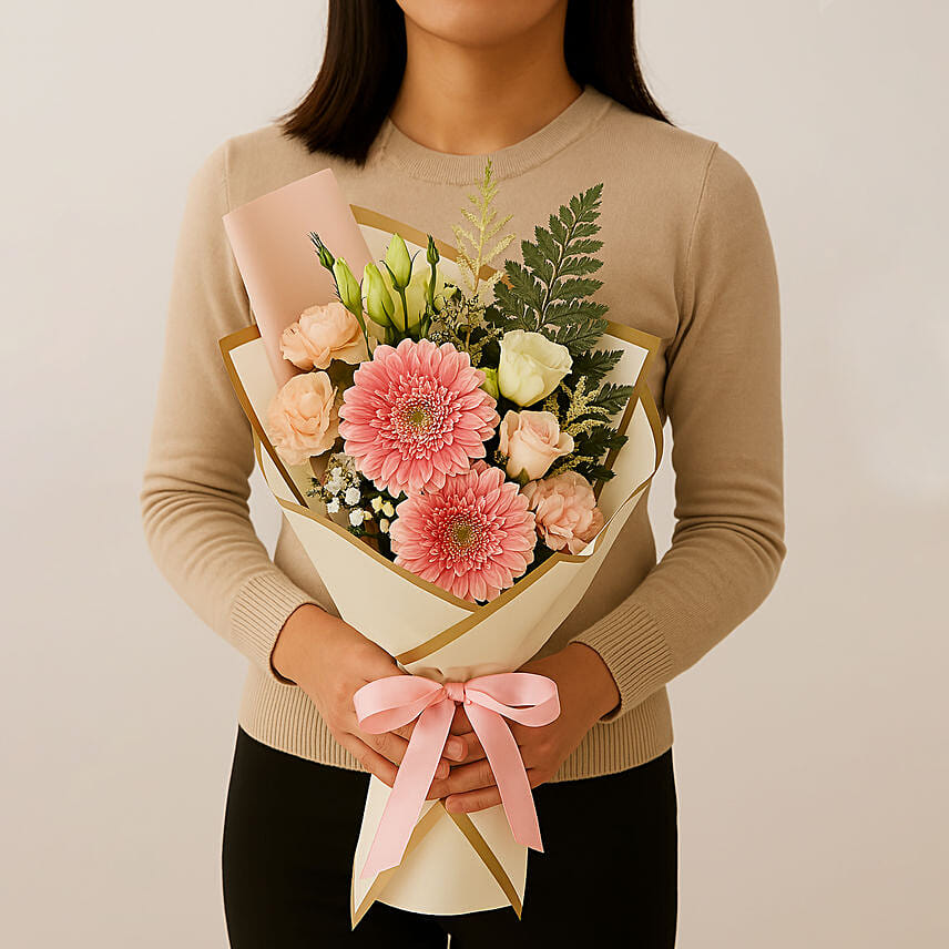 Dignified Mixed Flowers Bouquet: Breast Cancer Awareness Gifts