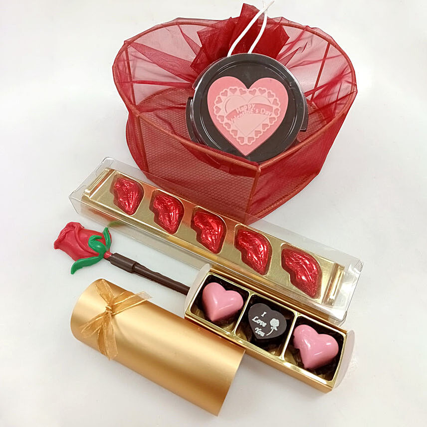 Assorted Chocolates Organza Basket For Valentine: Valentines Chocolates