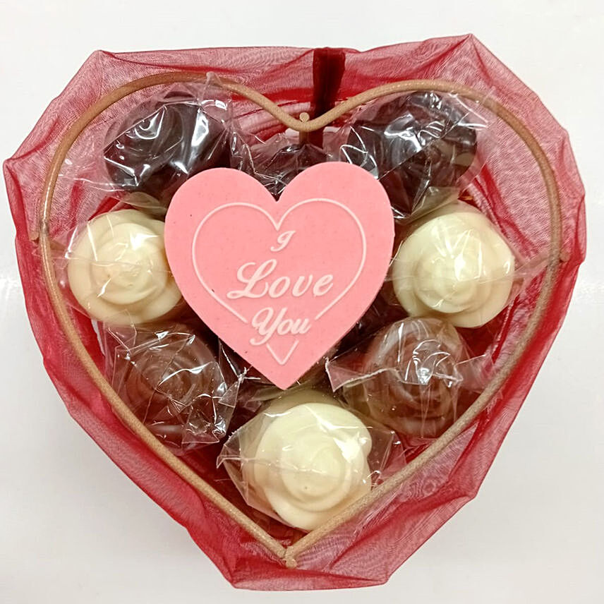 Heart Shaped Organza Basket Filled with Chocolates For Love: Valentines Chocolates
