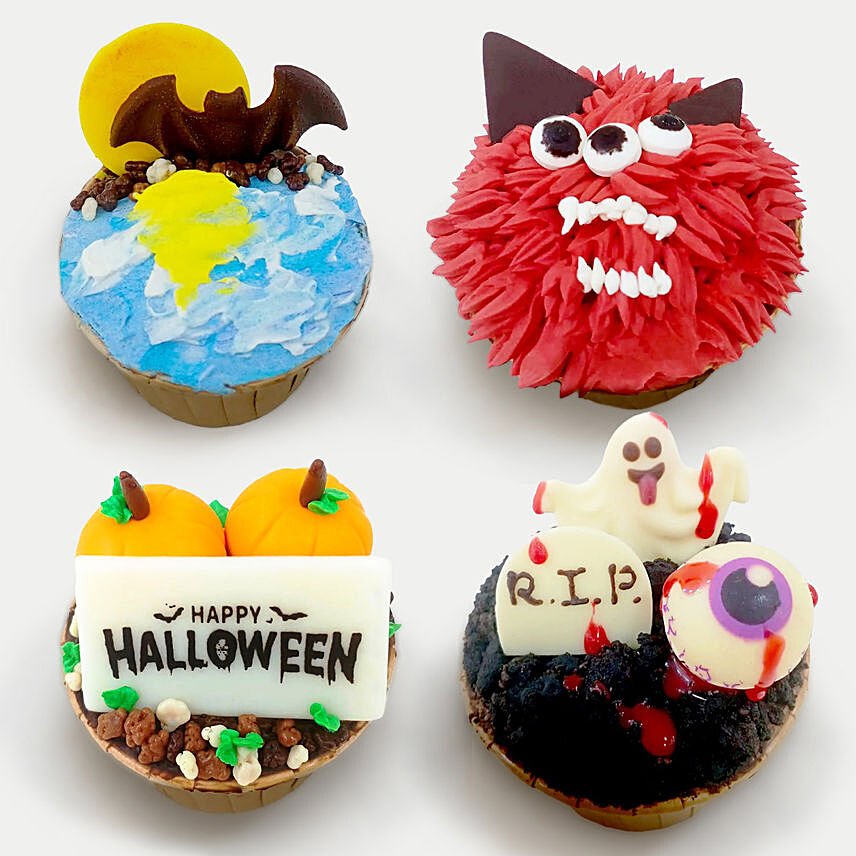 Halloween Chocolate Ganache Cupcakes 4 Pcs: Spooky Cup Cakes