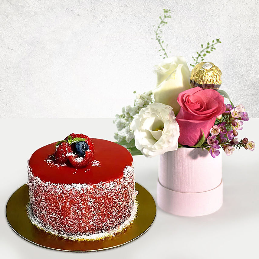 Roses Box With Mini Mousse Cake: For Anniversary