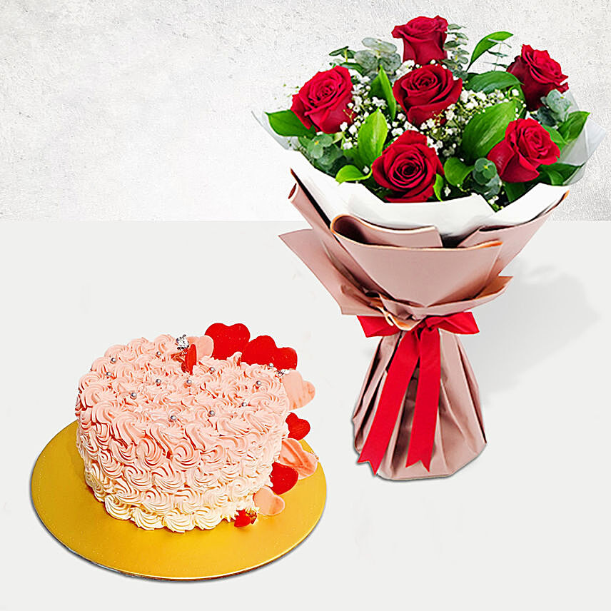 Roses Bouquet With Fairy Cake: Flower Arrangements With Cake