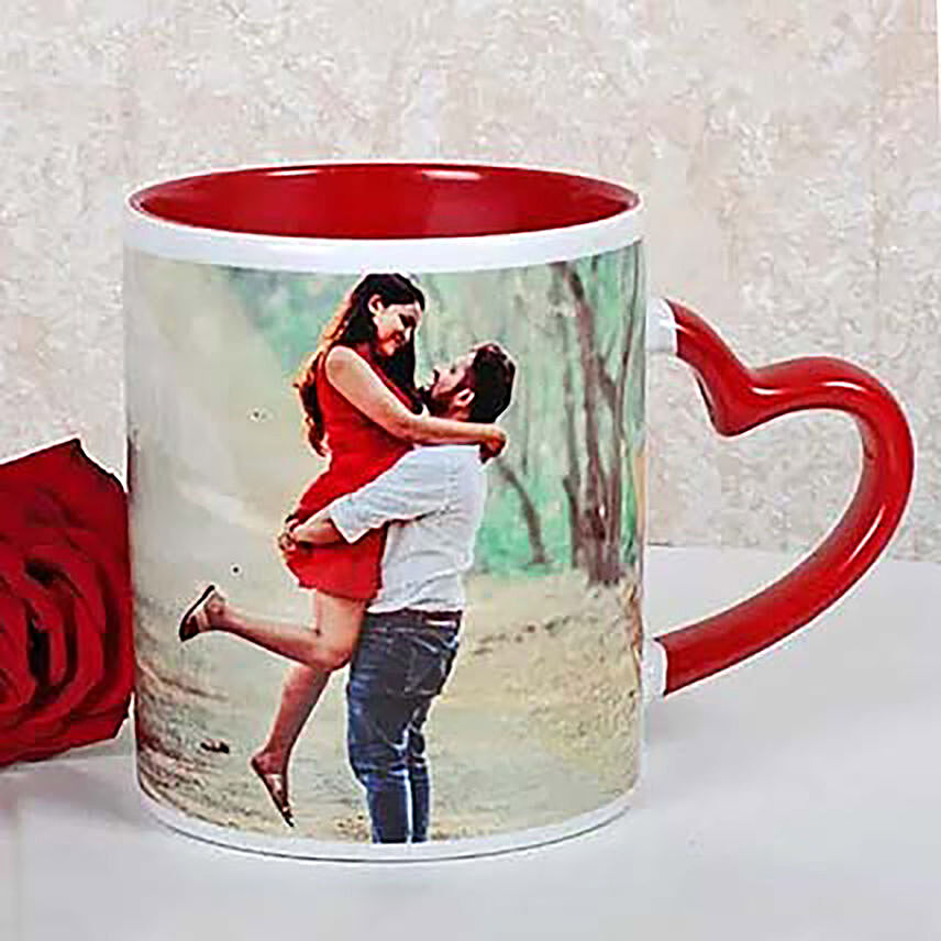 Personalised Hear Handle Red Ceramic Mug: 