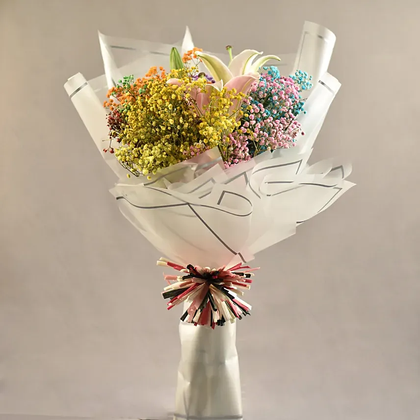 Colourful Snowfall Bouquet: Flowers For Men