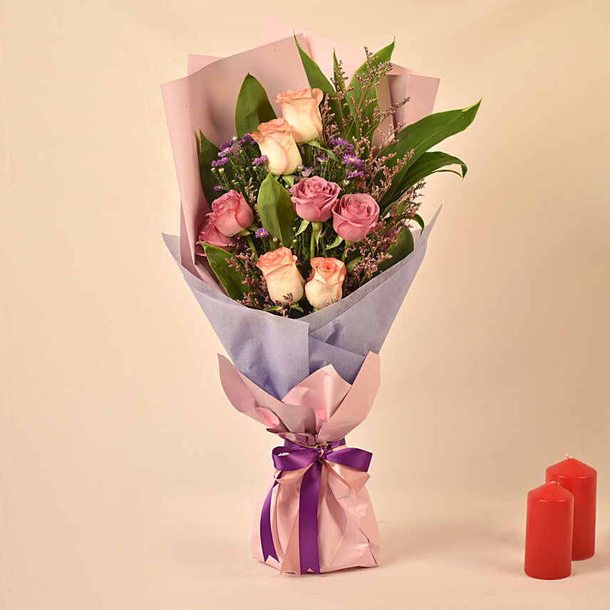 Pink and Peach Roses Bouquet: Mother's Day Flowers
