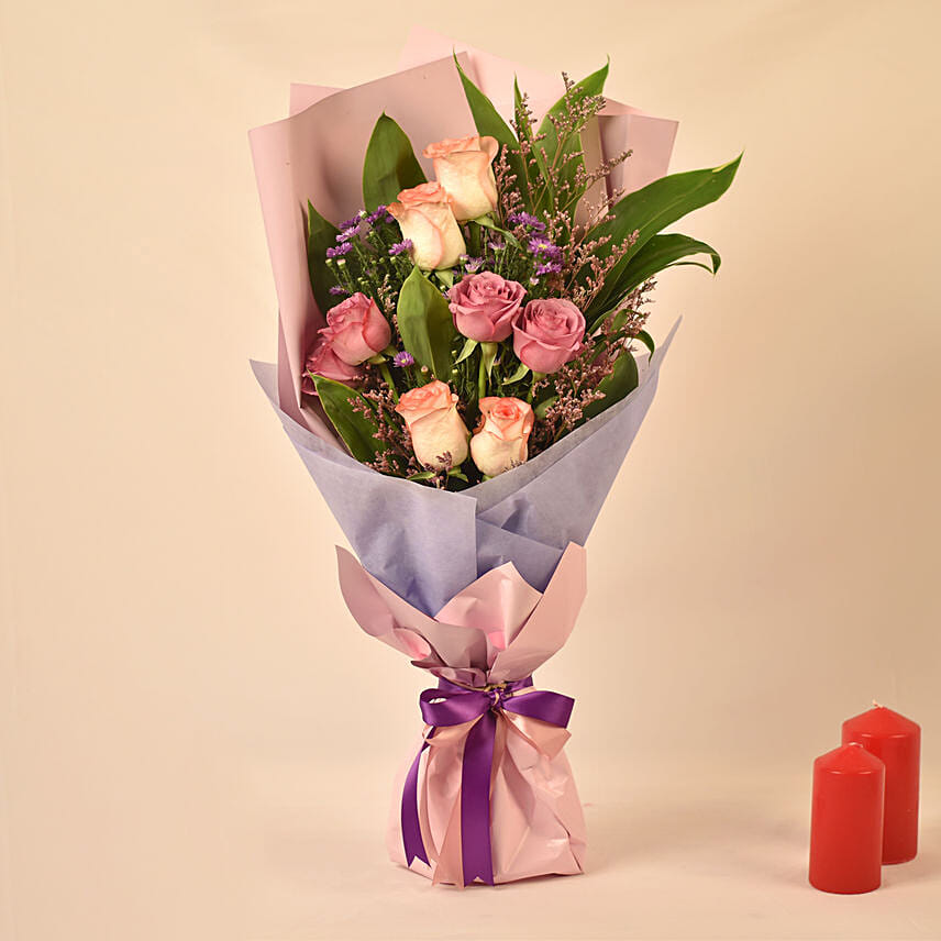 Pink and Peach Roses Bouquet: 520 Day Gifts