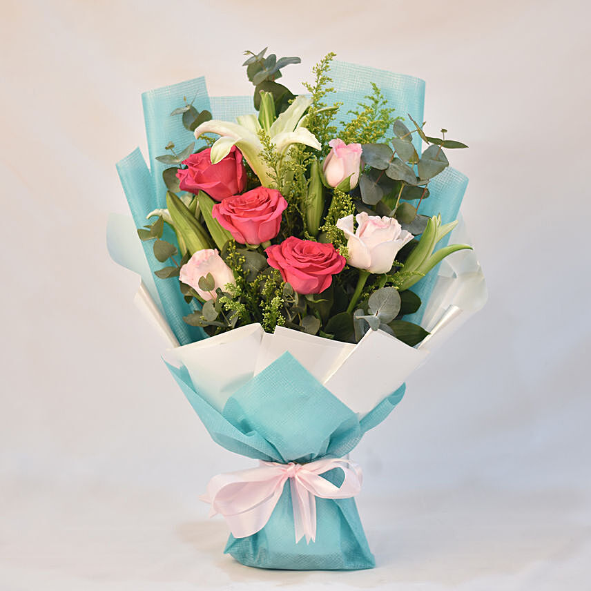 Mixed Roses & Lilies Bouquet: Farewell Gift