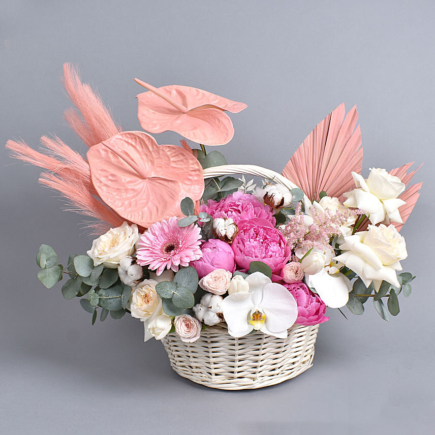 Charming Love Flower Basket: Birthday Basket Arrangement