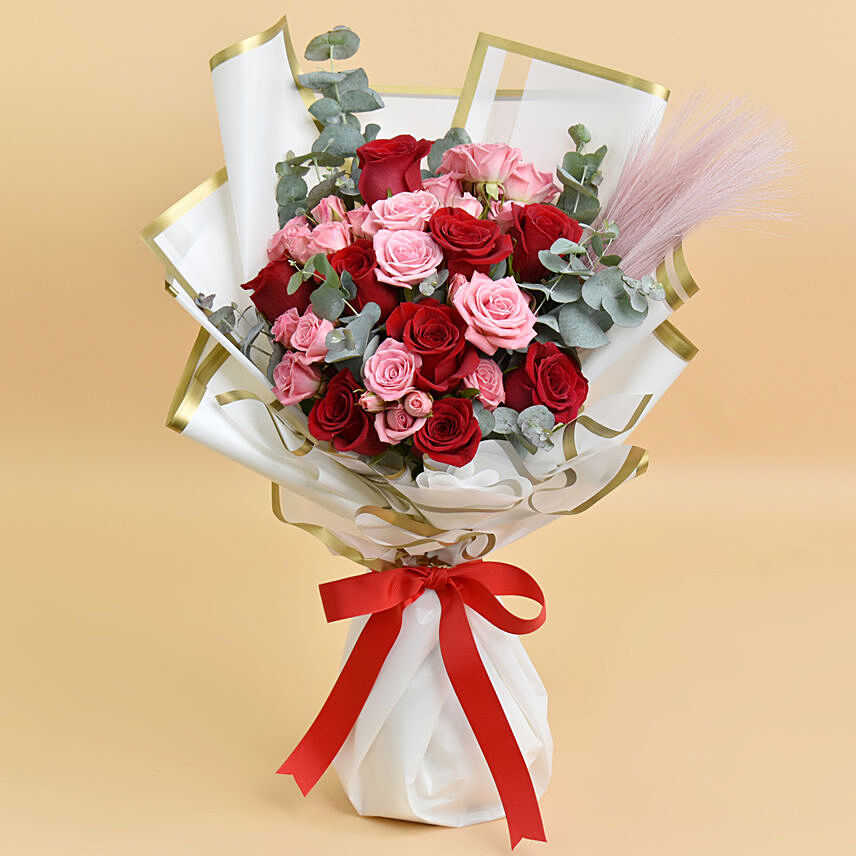 Pink and Red Roses Beauty Bouquet: Valentines Gifts 