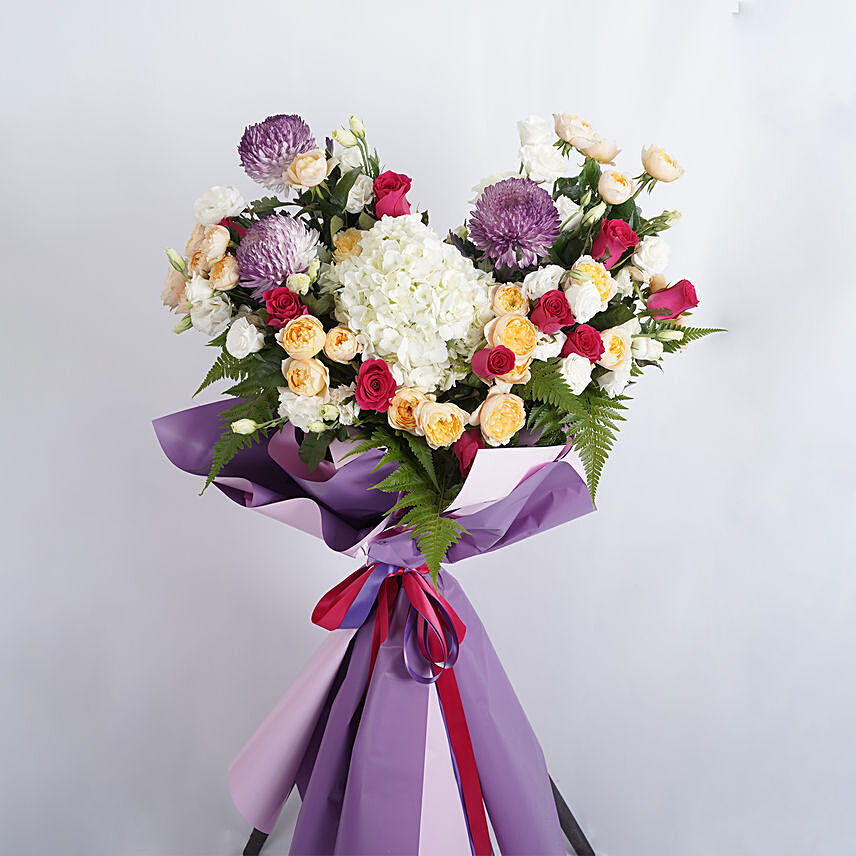 Wishing Excellent Growth Congratulatory Flower Stand: Hydrangeas Bouquet