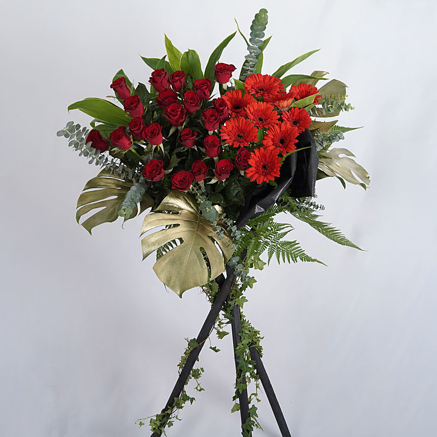 All The Best Wishes Congratulatory Flower Stand: Gerbera Bouquet