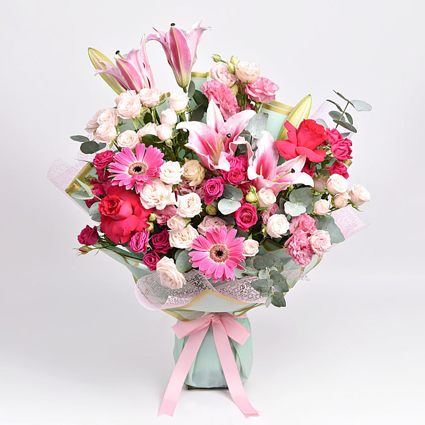 Pink Beauty Mix Flower Grand Bouquet: Newborn Baby Gifts