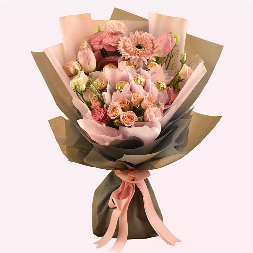 Mixed Flowers & Chocolates Bouquet: Valentines Chocolates