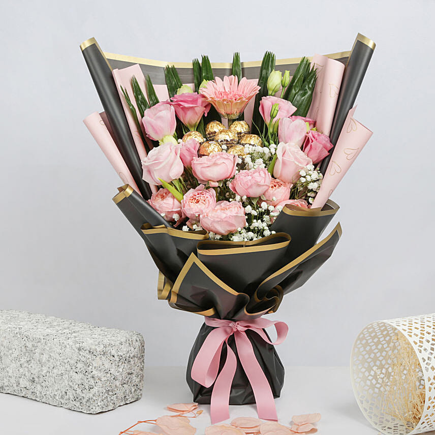 Mixed Flowers & Chocolates Bouquet: Chocolates Delivery Singapore