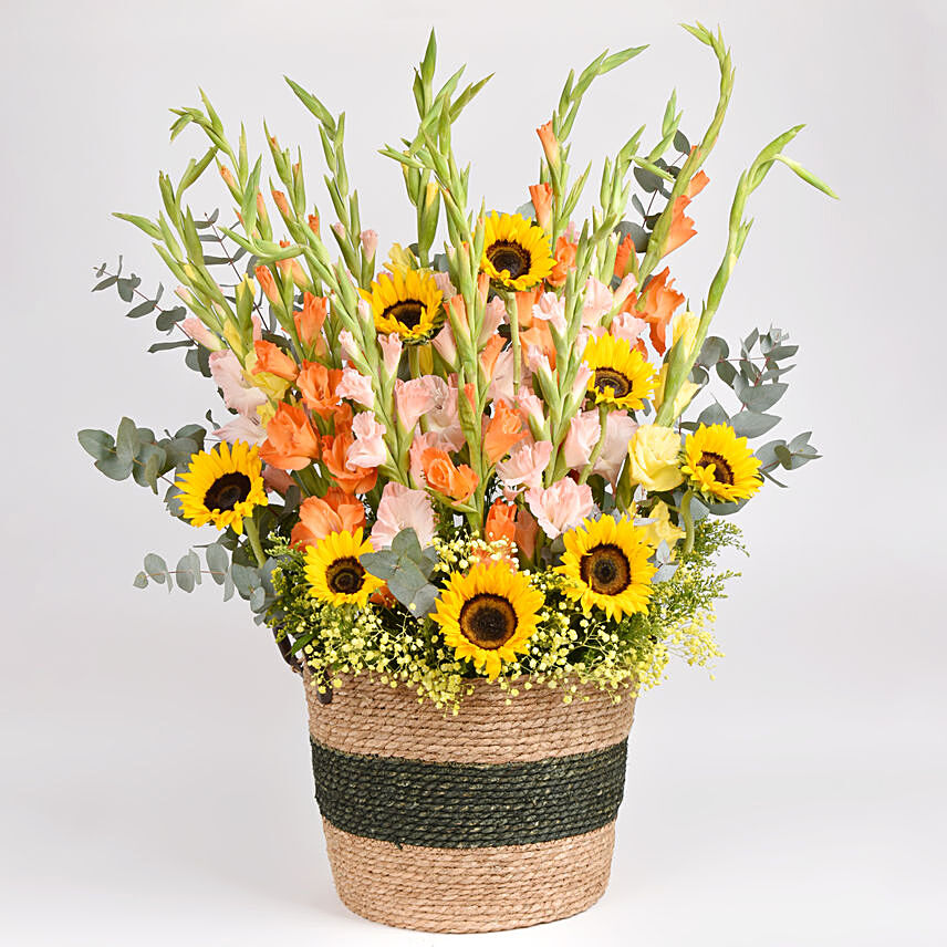 Gladiolus and Sunflower Beauties Basket: Fathers Day Gift Ideas