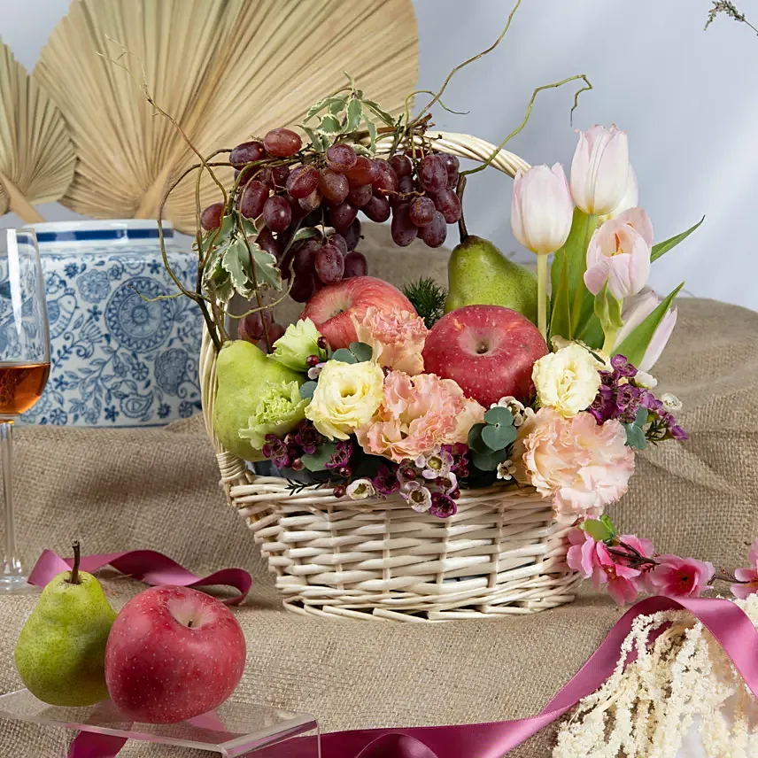 Small Fruits and Flowers Basket: Combo Gifts