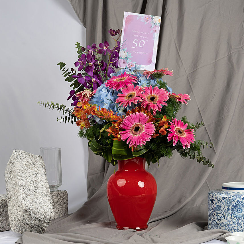 50th Birthday Flowers Arrangement: Gerbera Flowers