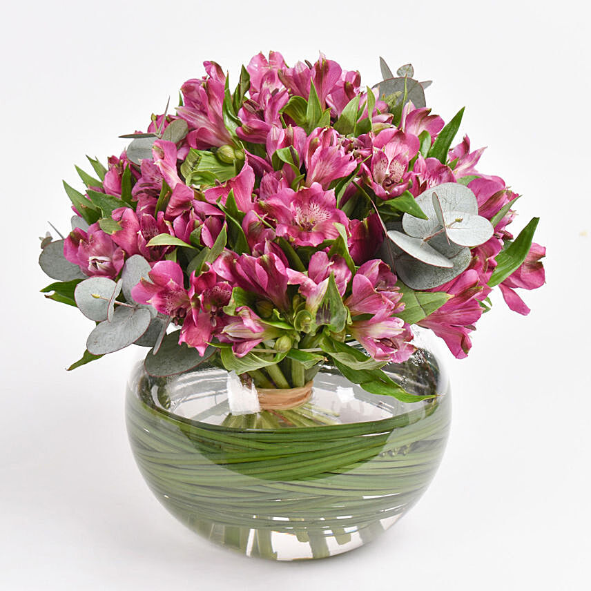 Purple Peruvian Lily Arrangement: Table Flowers