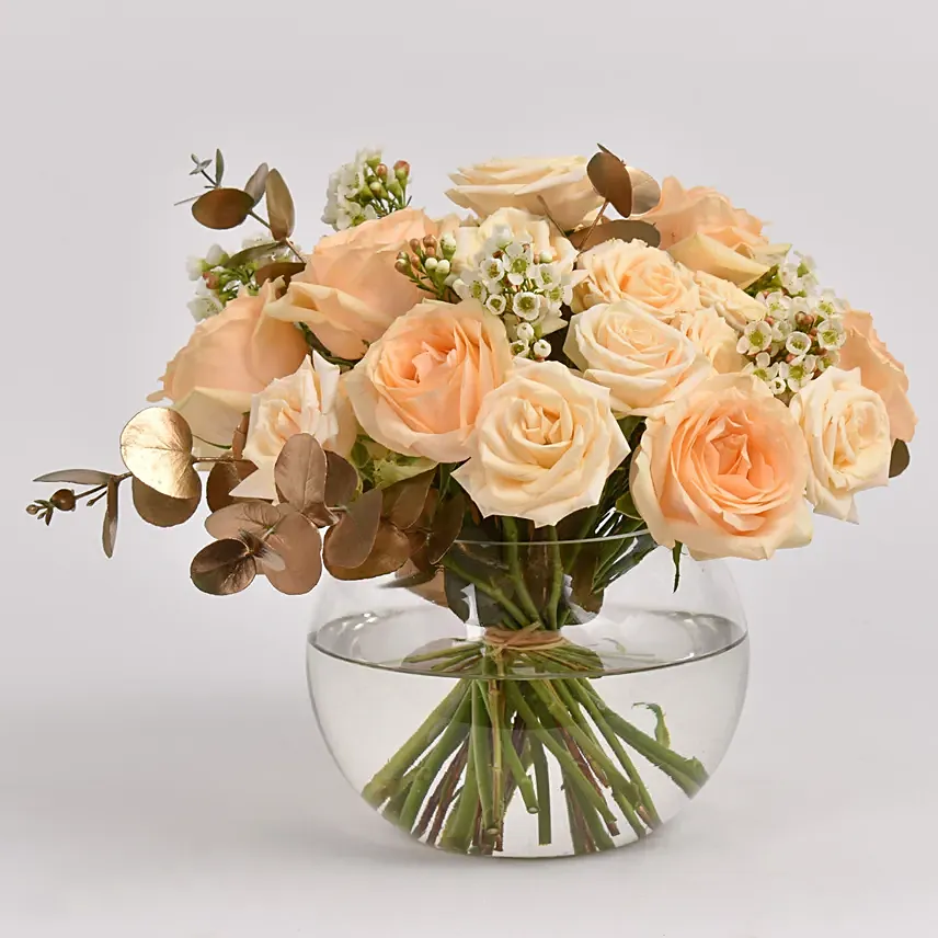 Peach Roses Table Centerpiece Flowers: Table Centerpieces 