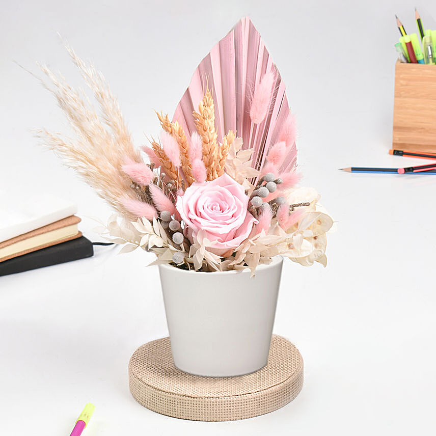 Graceful Pink Preserved Flower Vase: Dried Flowers Singapore