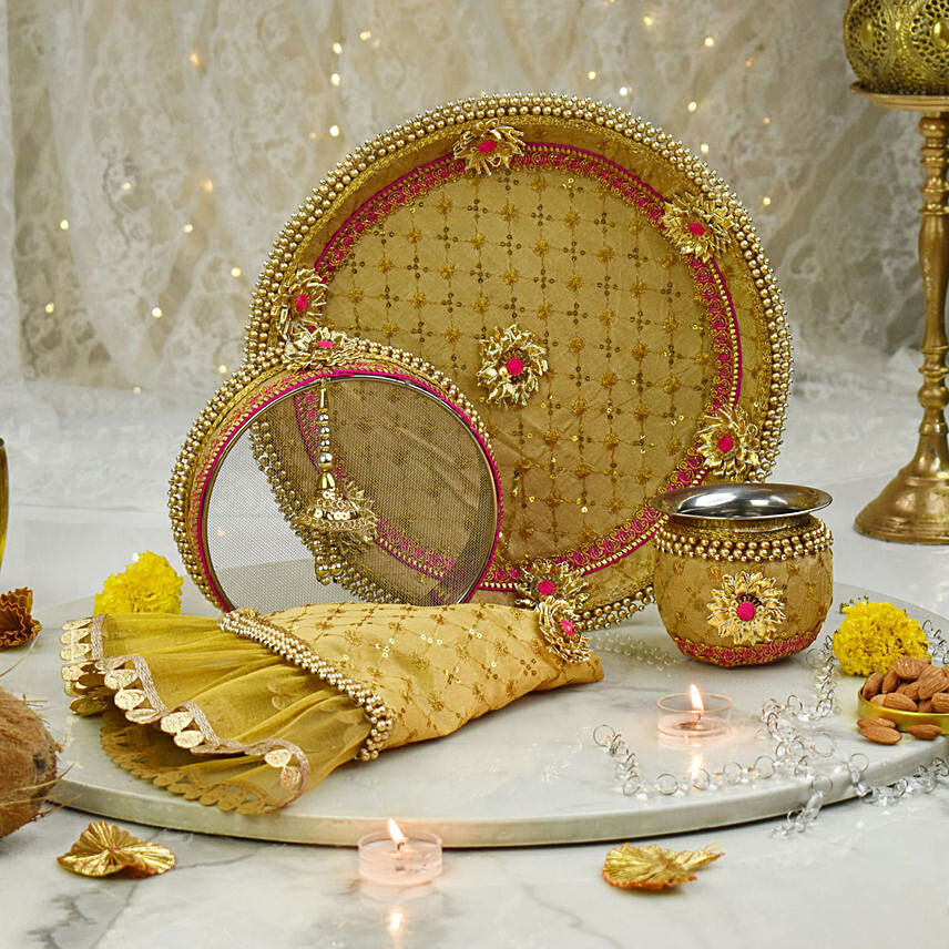 Love & Prosperity Karwachauth Thali Set: Karwa Chauth Gifts