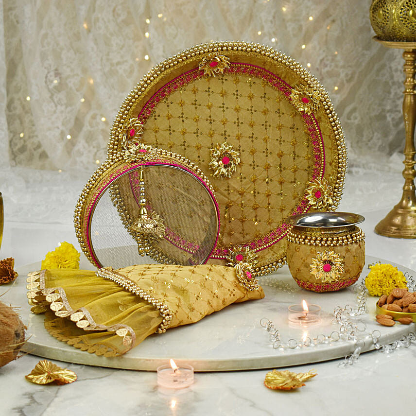 Love & Prosperity Karwachauth Thali Set: 