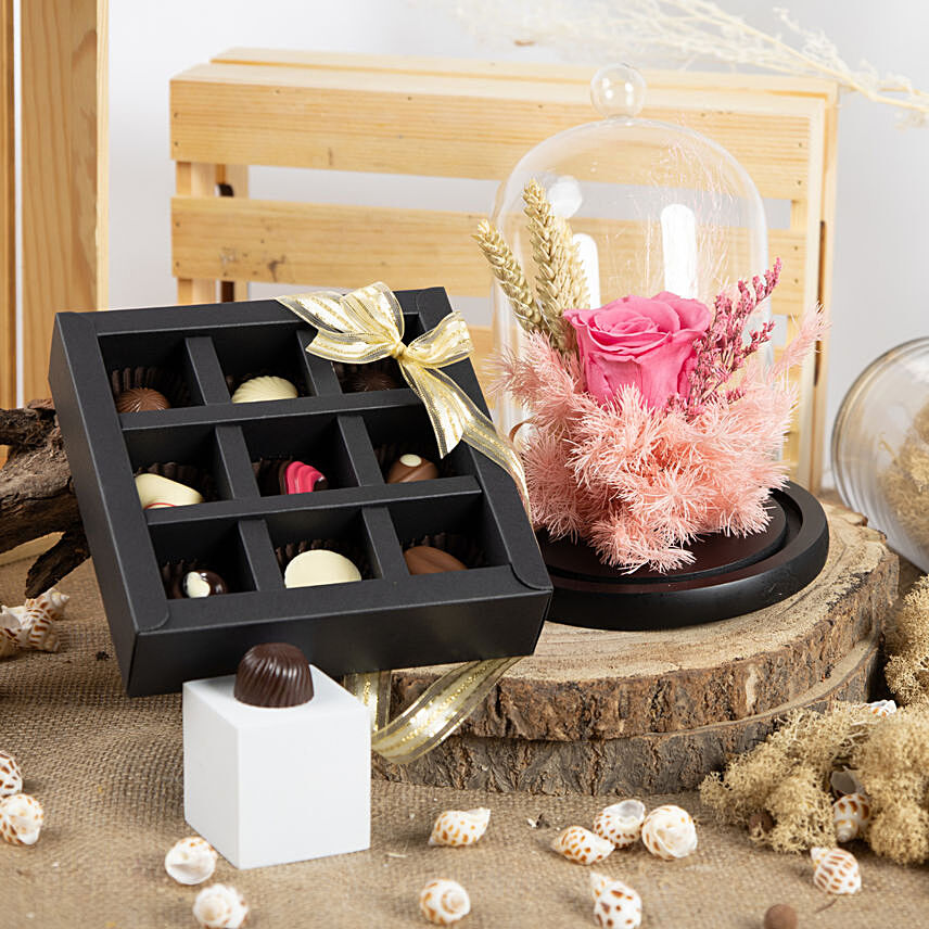 Pink Forever Rose and Assorted Chocolate Box: Gift Combos Singapore