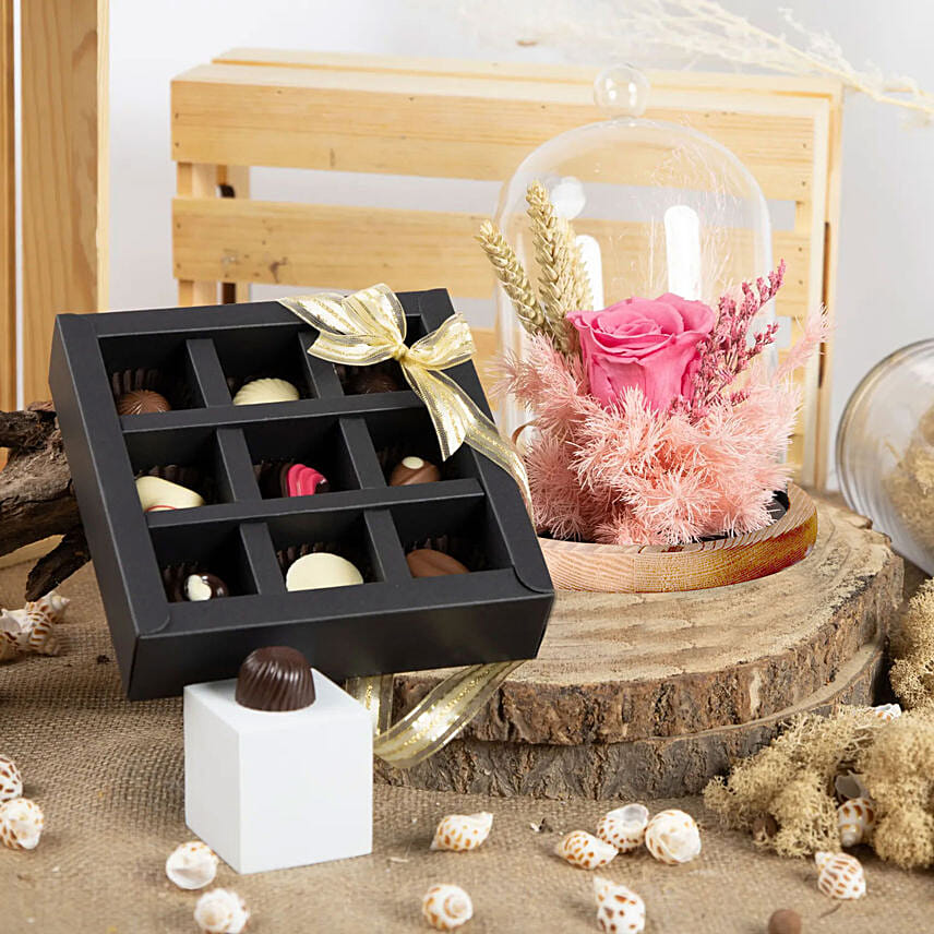 Pink Forever Rose and Assorted Chocolate Box: Gift Combos Singapore