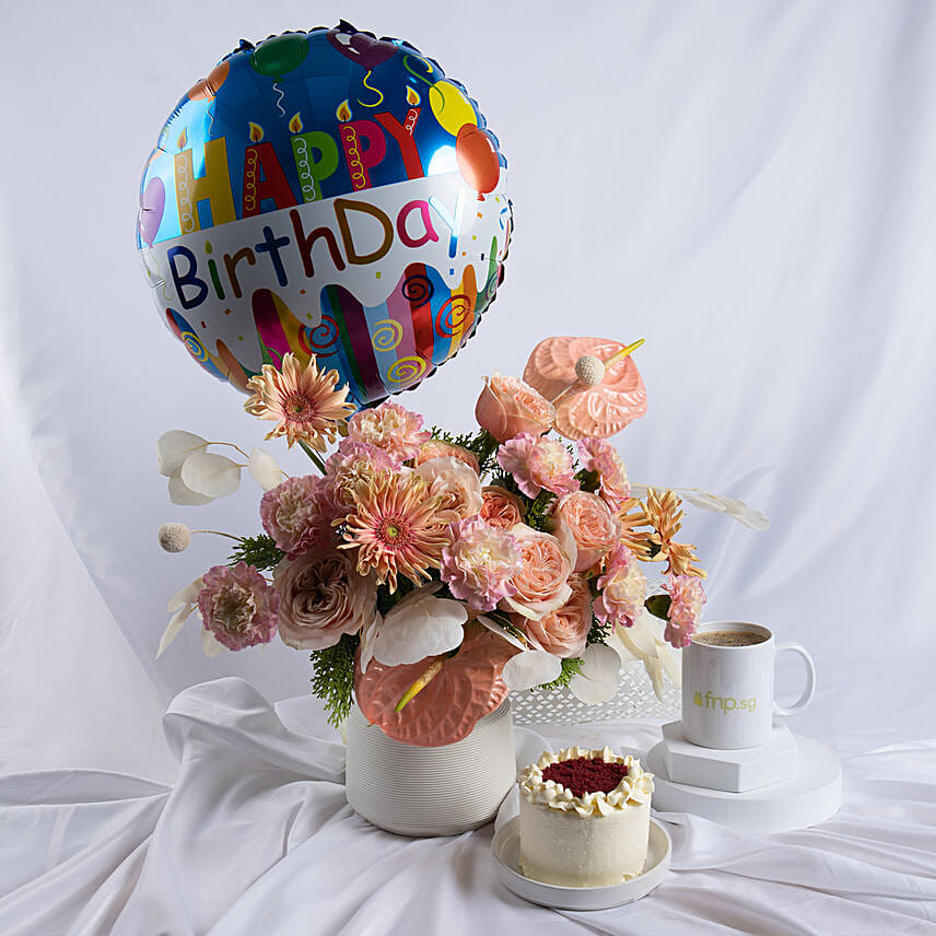 Flowers Grace Birthday Wishes Combo: Flowers N Balloons