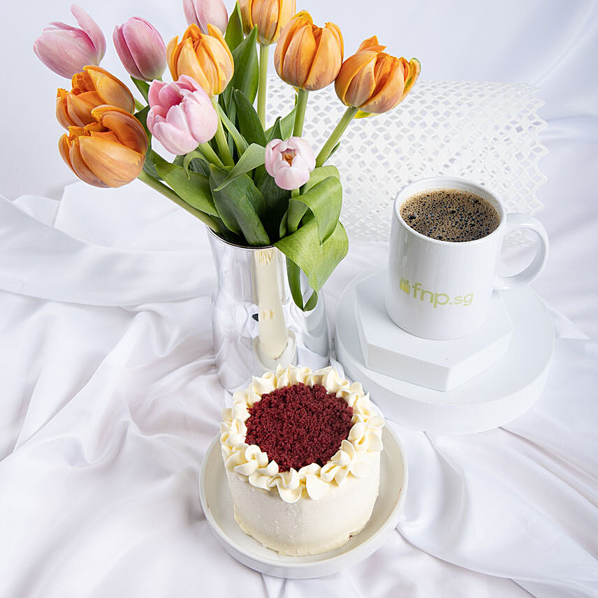 Vibrant Tulips and Cake: Christmas Flowers and Cake