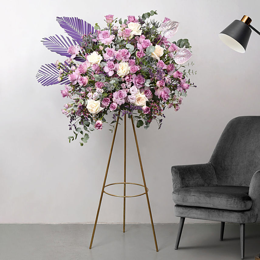 Purple and Happy: congratulation flower stand