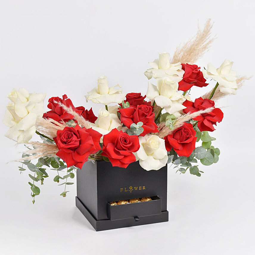 Red and White Roses Beauty Box: Chocolates Delivery Singapore