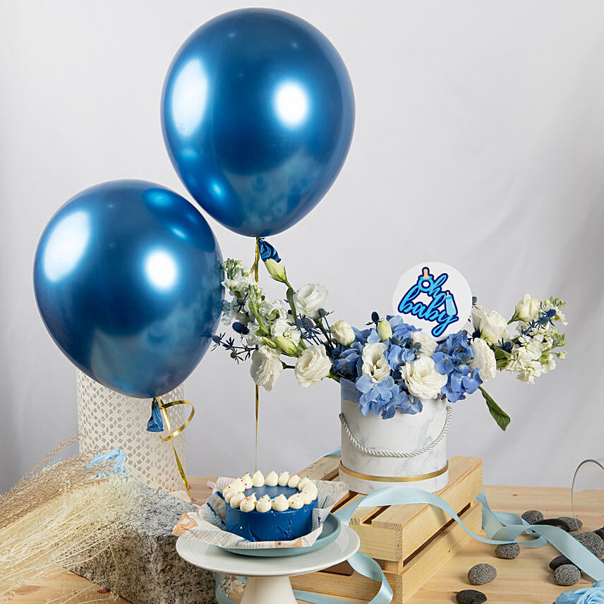 Baby Boy Celebration Combo: Blue Flower Bouquet