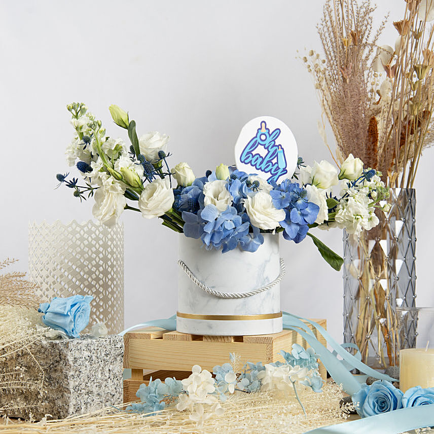 Baby Boy Celebration Flower Box: Blue Flowers