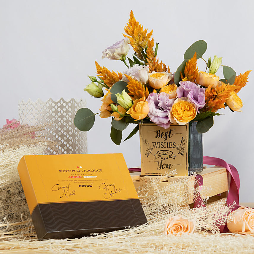 Best Wishes Flowers and Royce Chocolates Combo: Chocolate Gifts 
