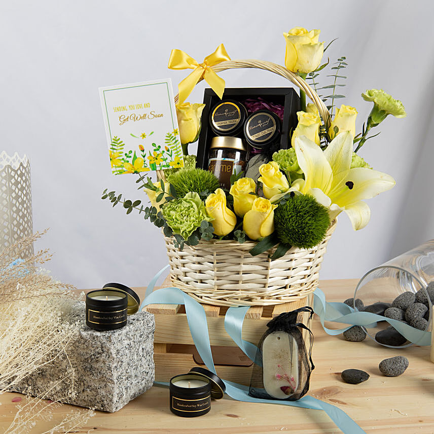 Get Well Soon Flowers and Care Basket: Lily Flowers